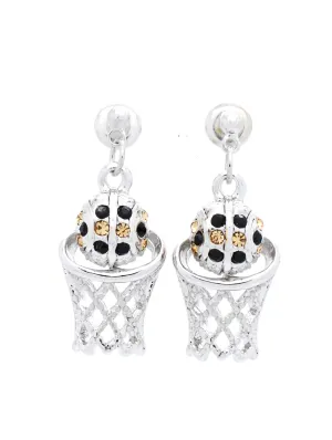 Basketball Earrings POST - Black/Lt Gold