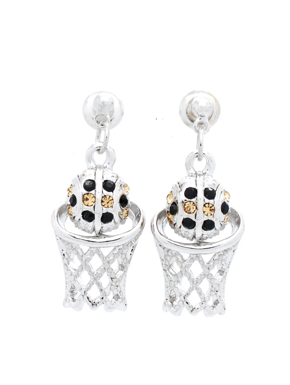 Basketball Earrings POST - Black/Lt Gold