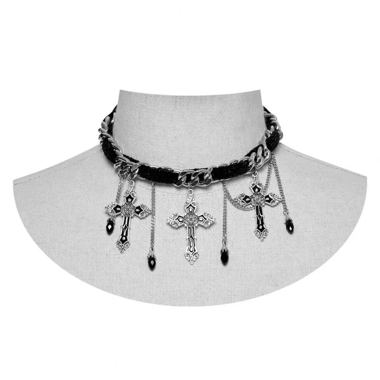 Black Goth Gorgeous Cross Choker