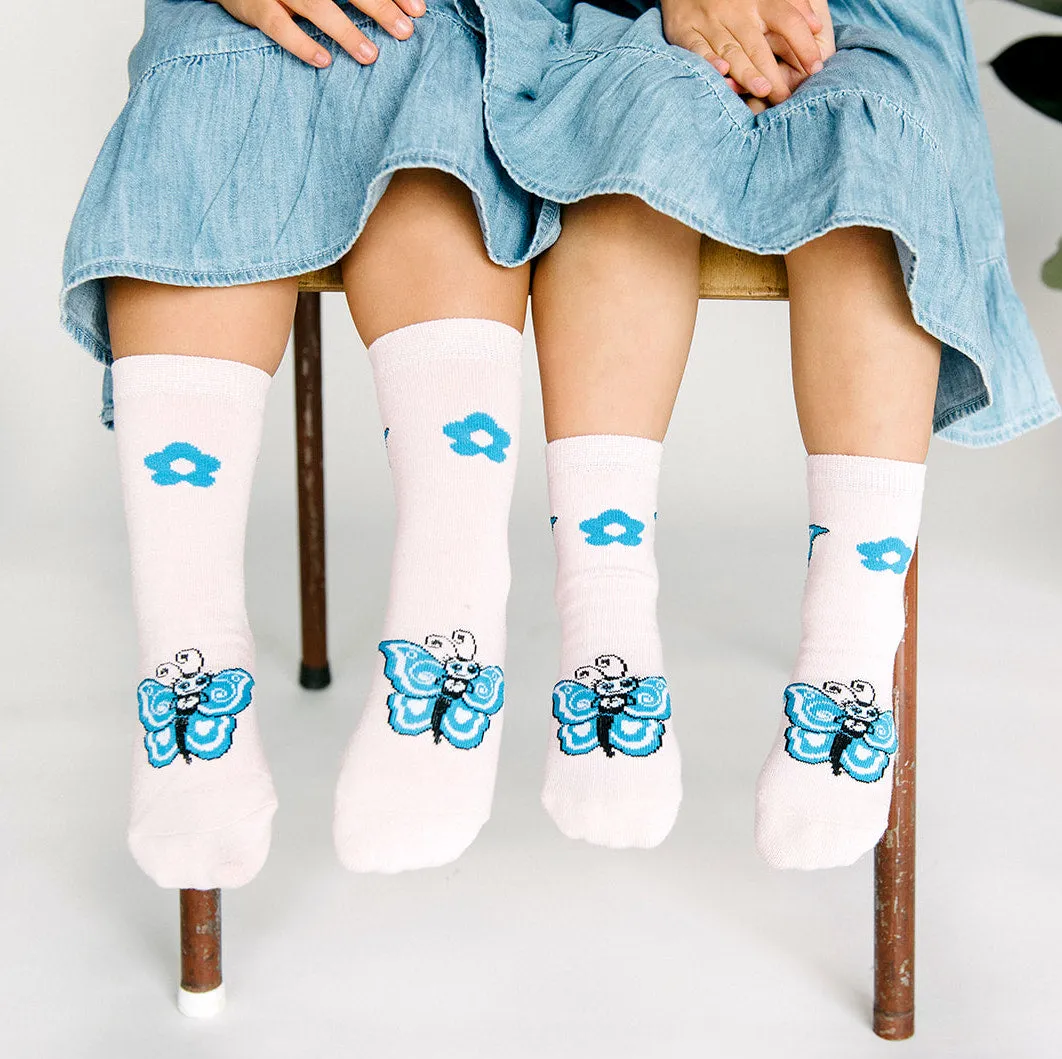 Kids Bamboo Socks with Grips - Butterfly (Medium)