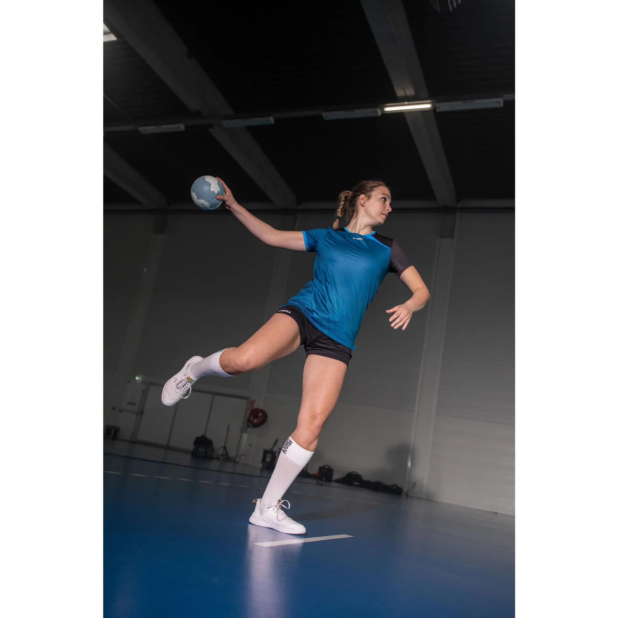 Men's/women's handball sneakers - H500 Faster white ATORKA white/ochre yellow/burgundy