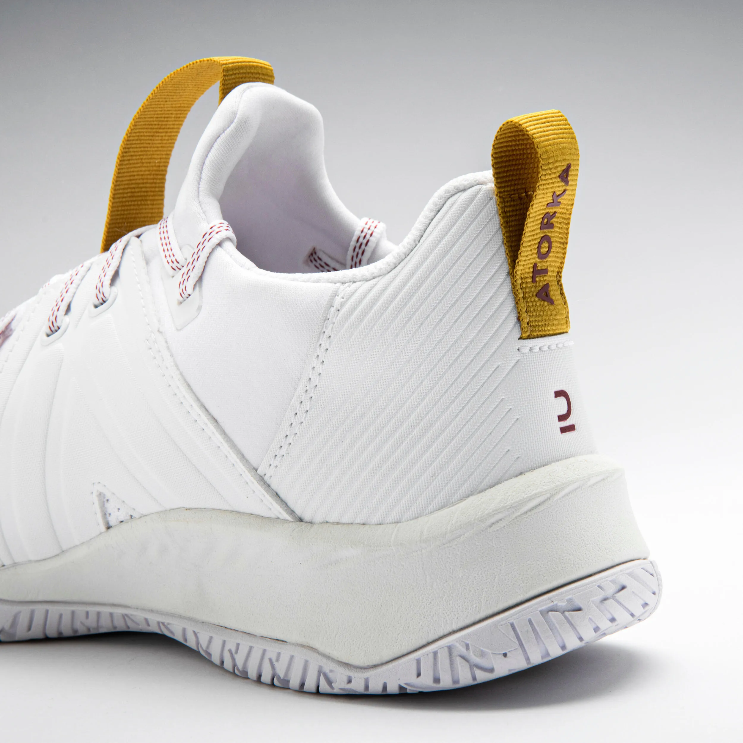 Men's/women's handball sneakers - H500 Faster white ATORKA white/ochre yellow/burgundy