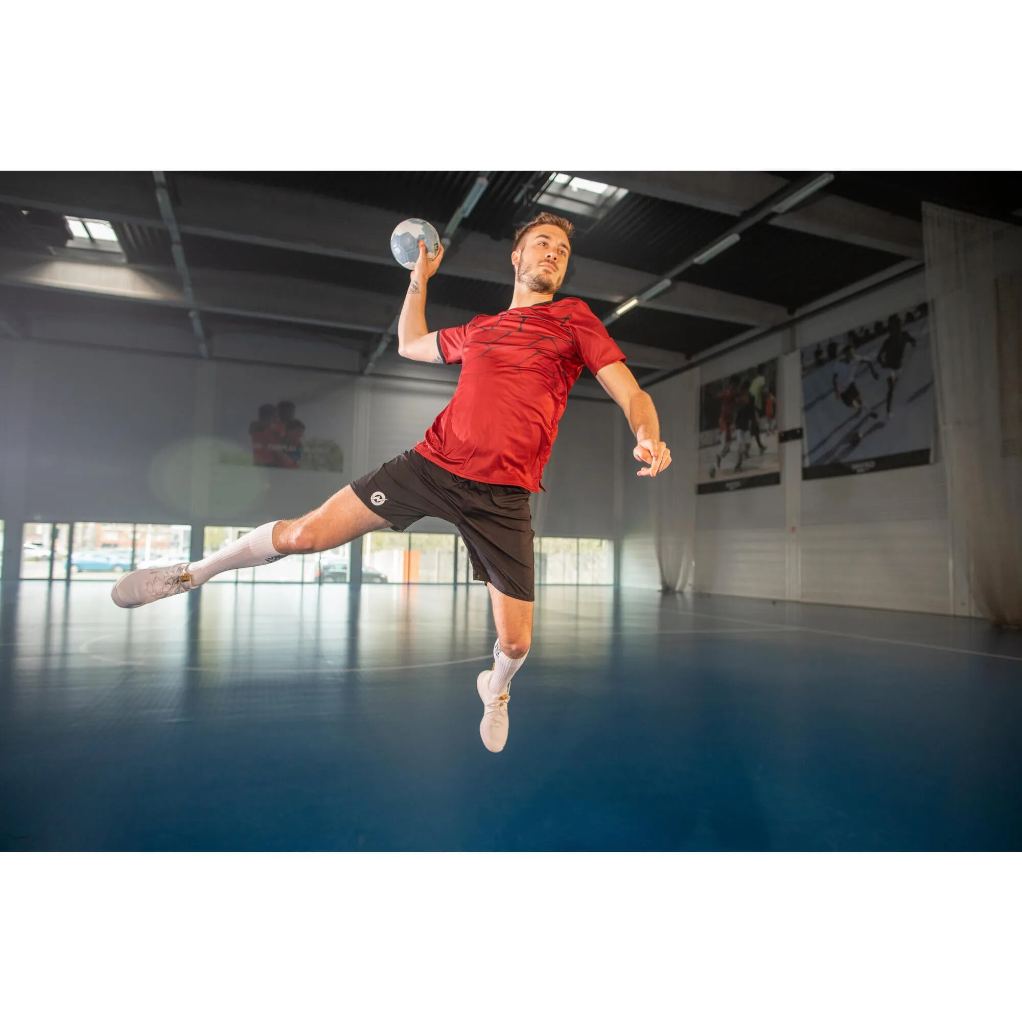 Men's/women's handball sneakers - H500 Faster white ATORKA white/ochre yellow/burgundy