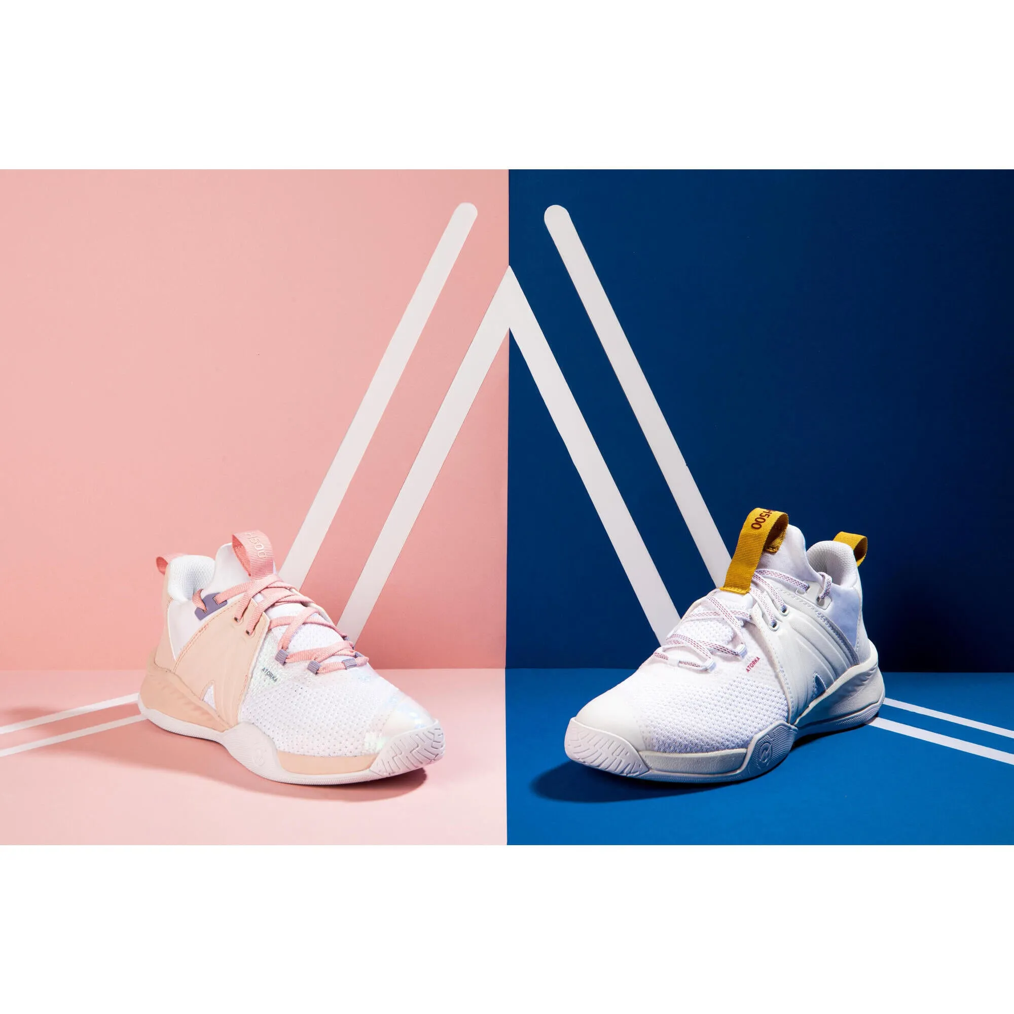 Men's/women's handball sneakers - H500 Faster white ATORKA white/ochre yellow/burgundy