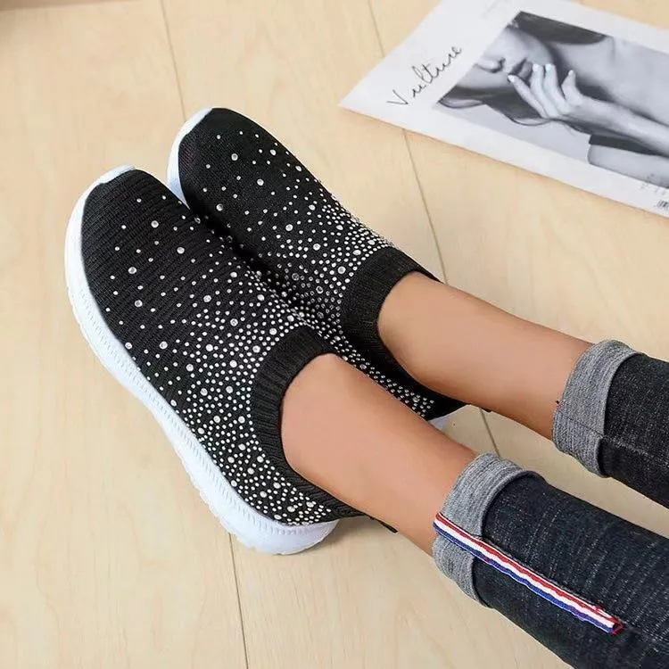 Women's Rainbow Rhinestone Sock Comfortable Slip On Sports Sneakers