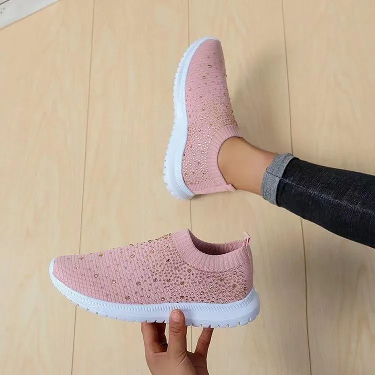 Women's Rainbow Rhinestone Sock Comfortable Slip On Sports Sneakers