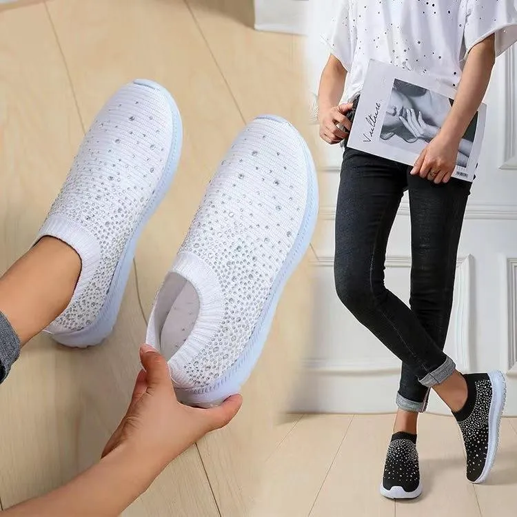 Women's Rainbow Rhinestone Sock Comfortable Slip On Sports Sneakers