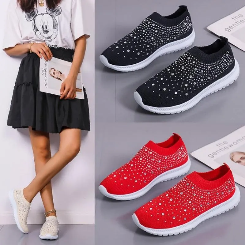 Women's Rainbow Rhinestone Sock Comfortable Slip On Sports Sneakers
