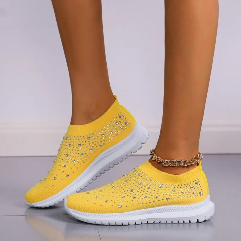 Women's Rainbow Rhinestone Sock Comfortable Slip On Sports Sneakers