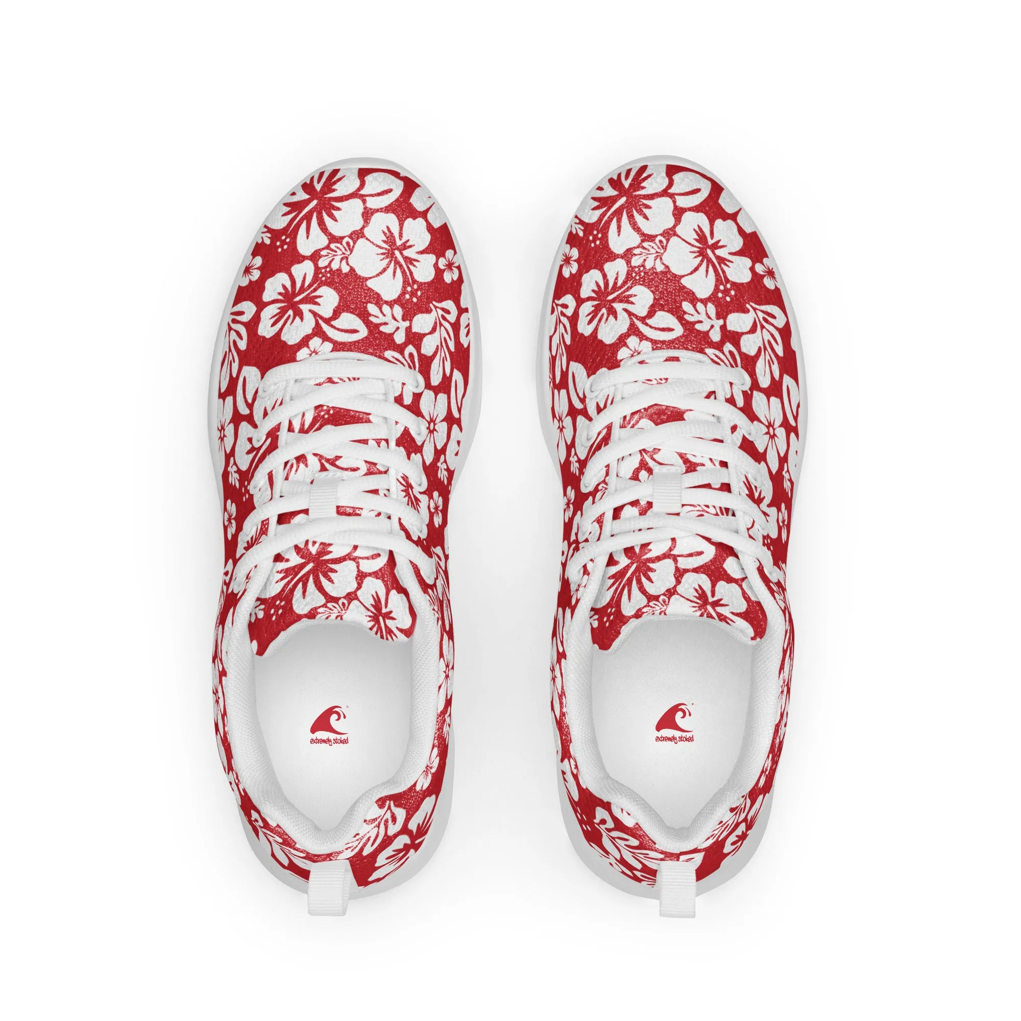 Women’s Red and White Hawaiian Flowers Athletic Shoes