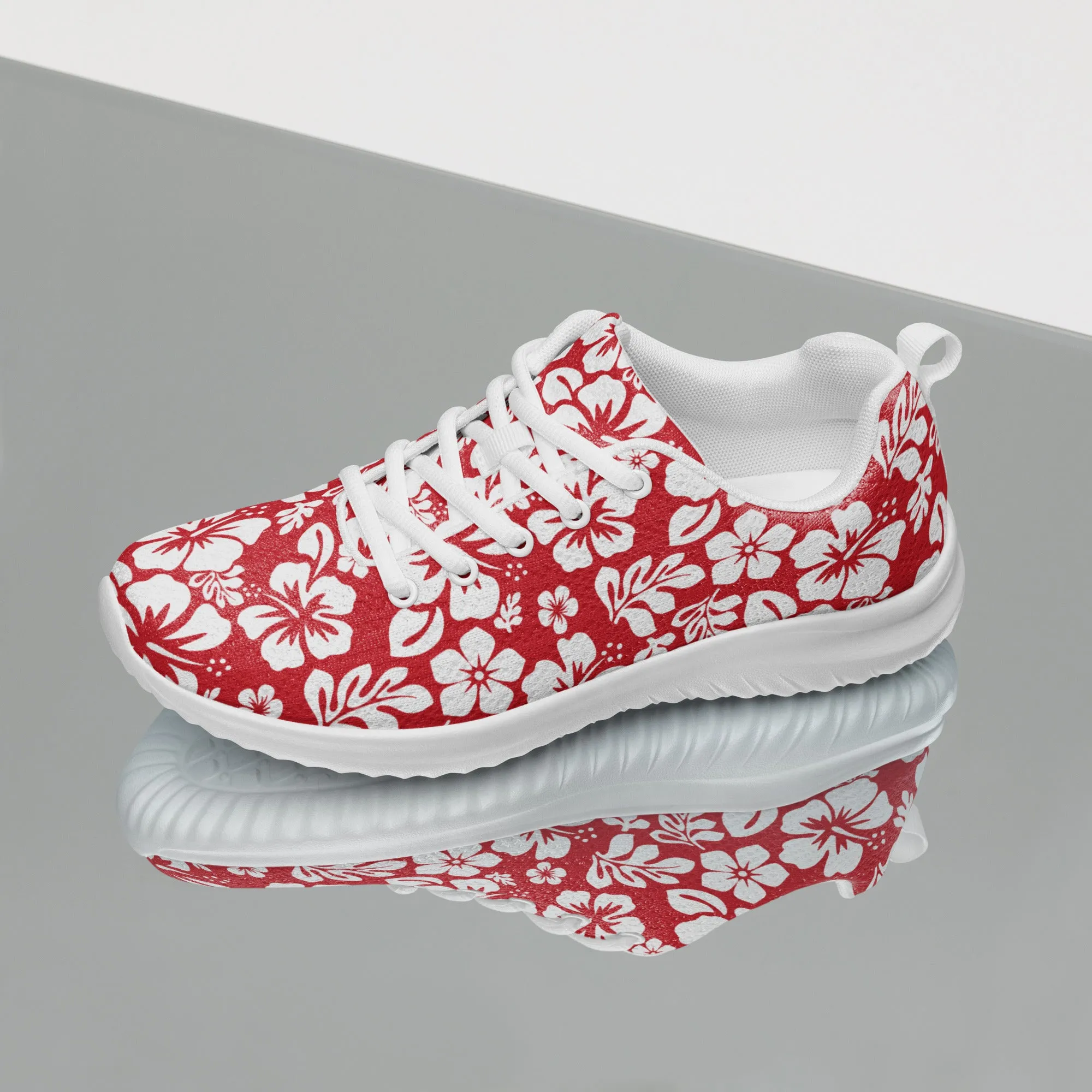 Women’s Red and White Hawaiian Flowers Athletic Shoes