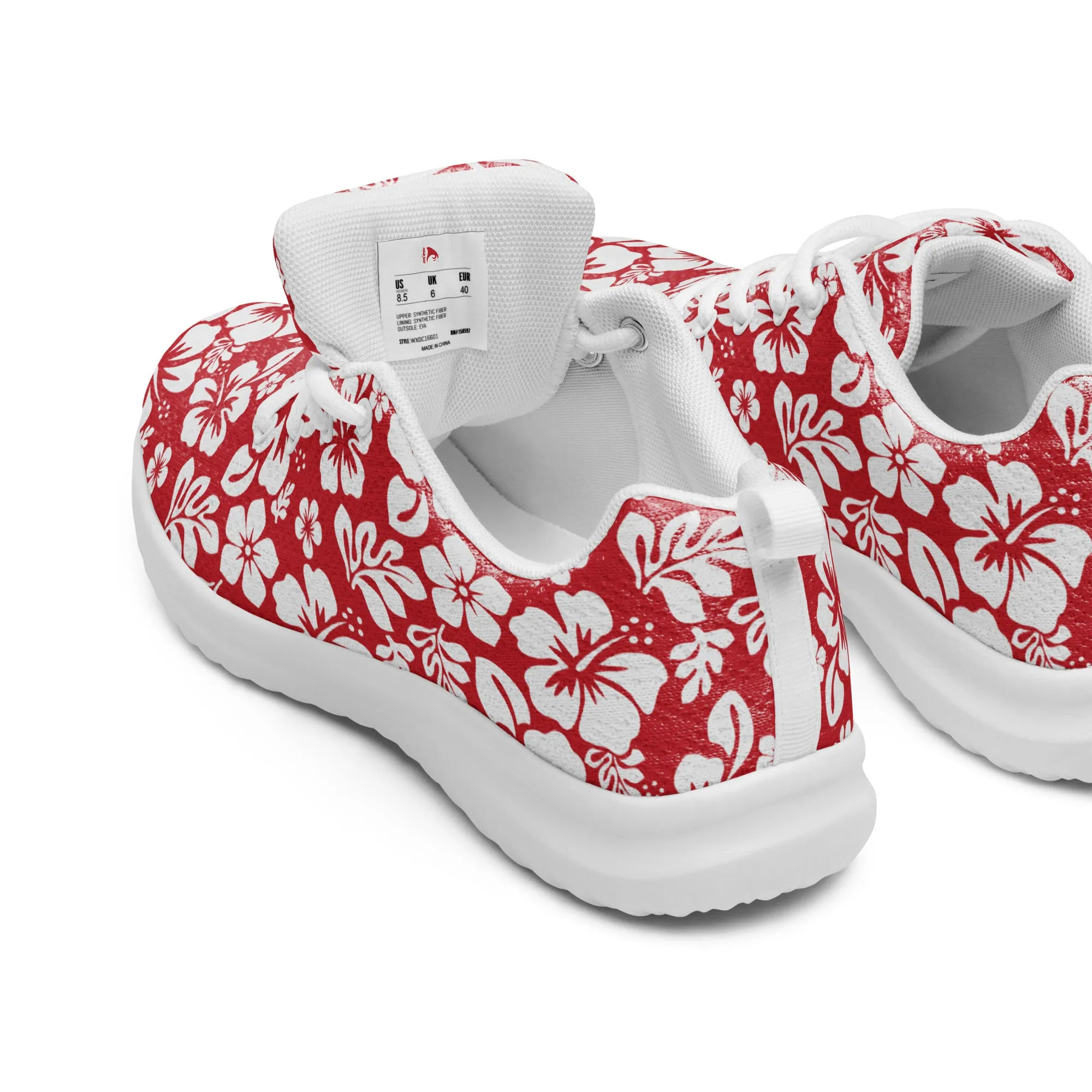 Women’s Red and White Hawaiian Flowers Athletic Shoes