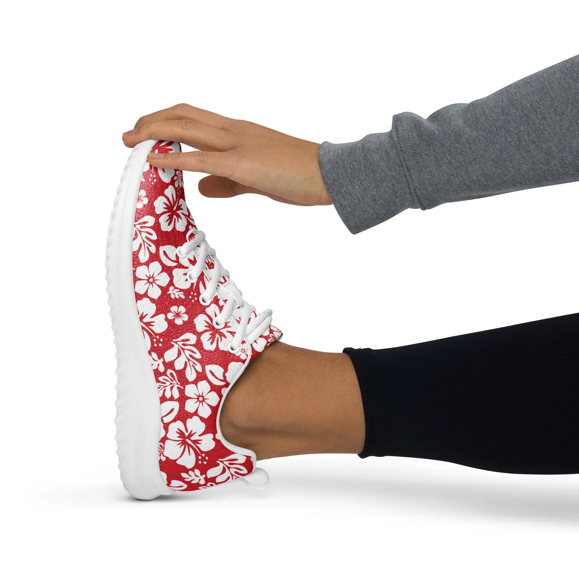 Women’s Red and White Hawaiian Flowers Athletic Shoes