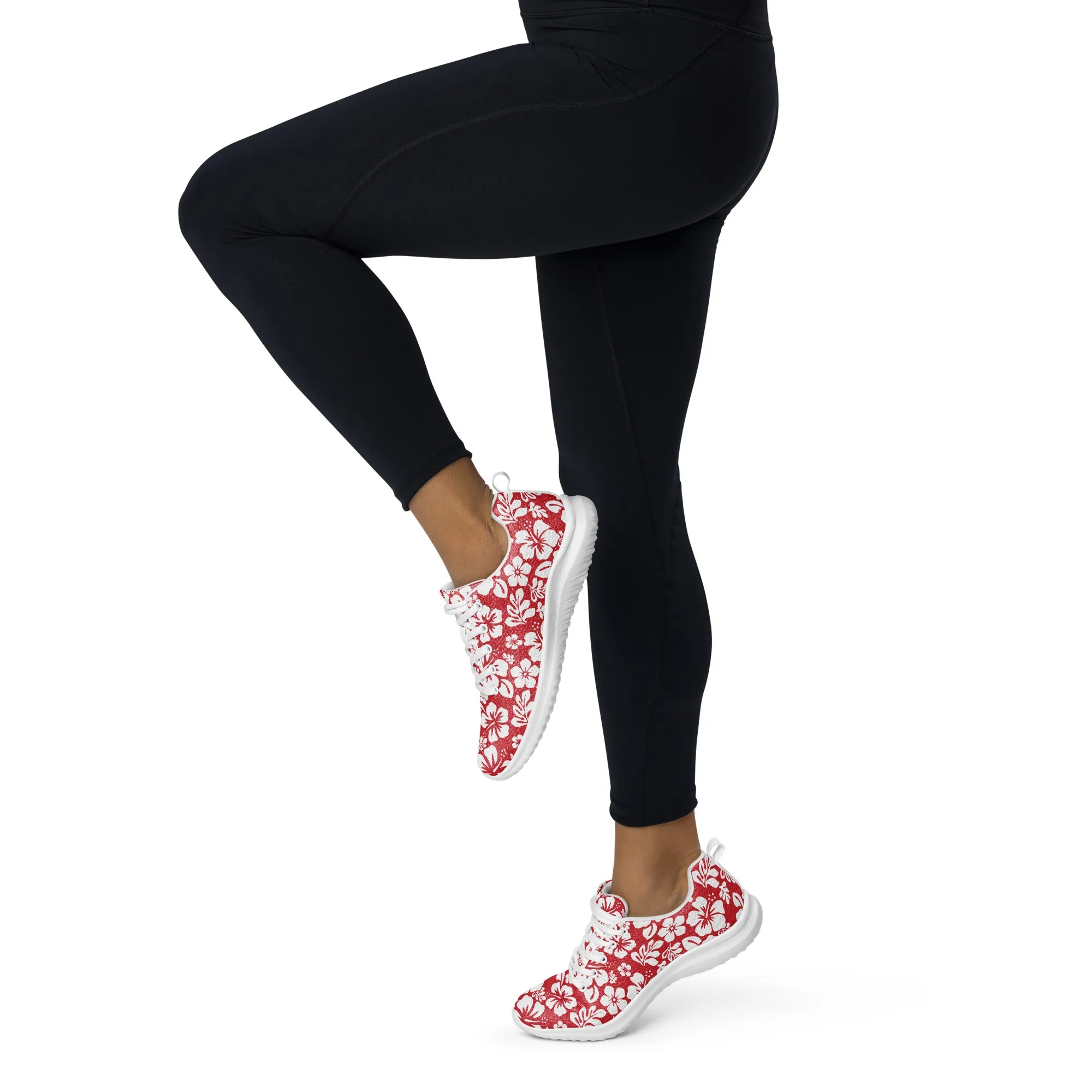 Women’s Red and White Hawaiian Flowers Athletic Shoes