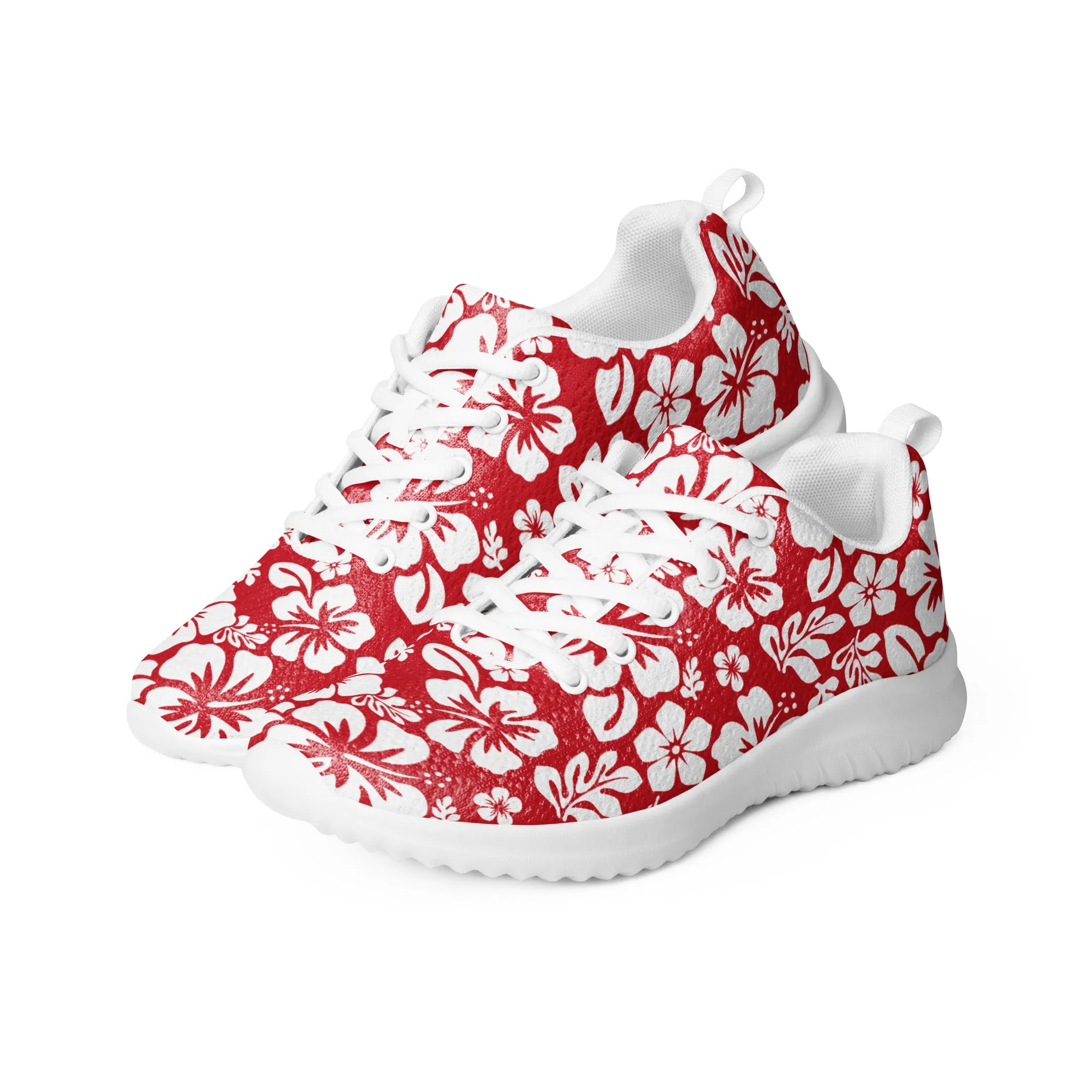 Women’s Red and White Hawaiian Flowers Athletic Shoes